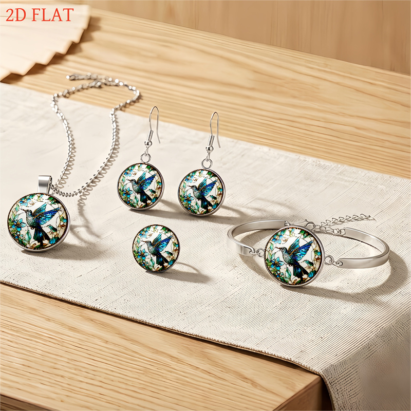 5pcs Hummingbird and Flower Ladies Jewelry Set